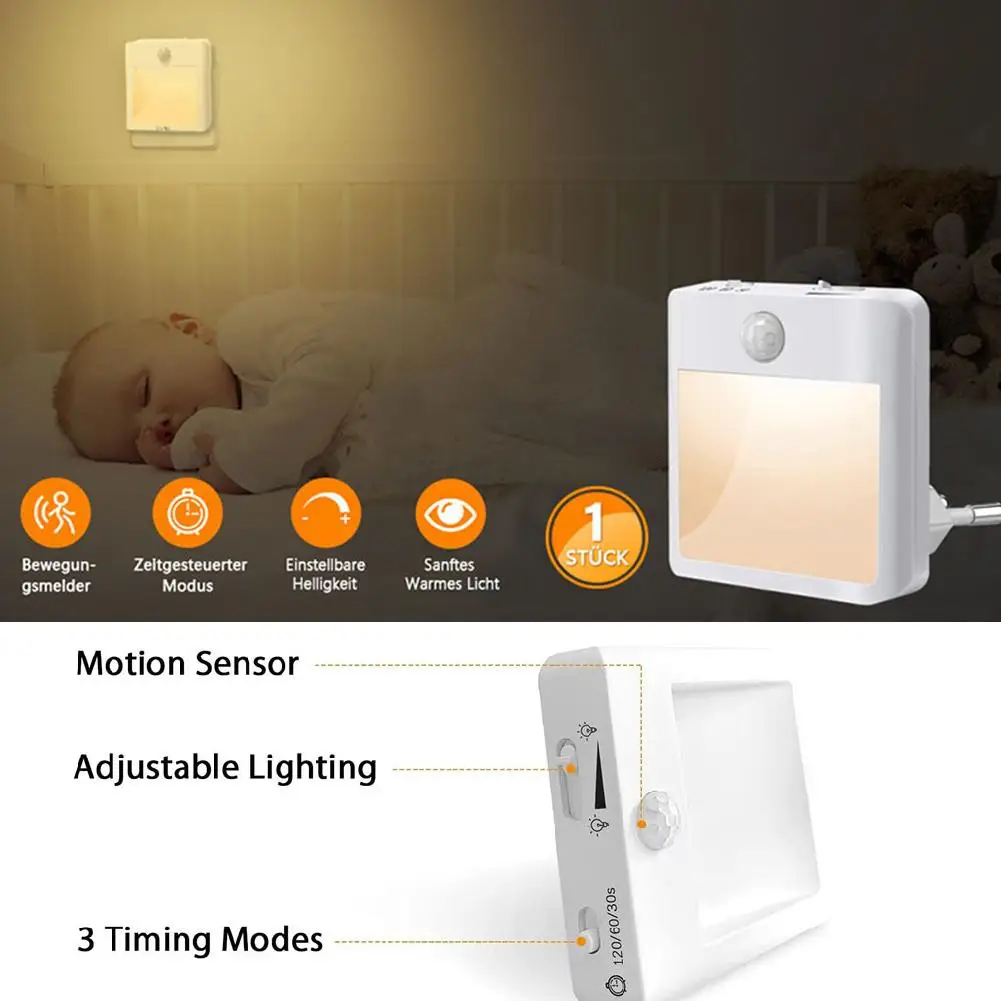 Motion Sensor Led Night Light Eu Plug Dimmable Sleep Lights Body Induction Mini Lamp For Kid'sroom Stairs B1a1