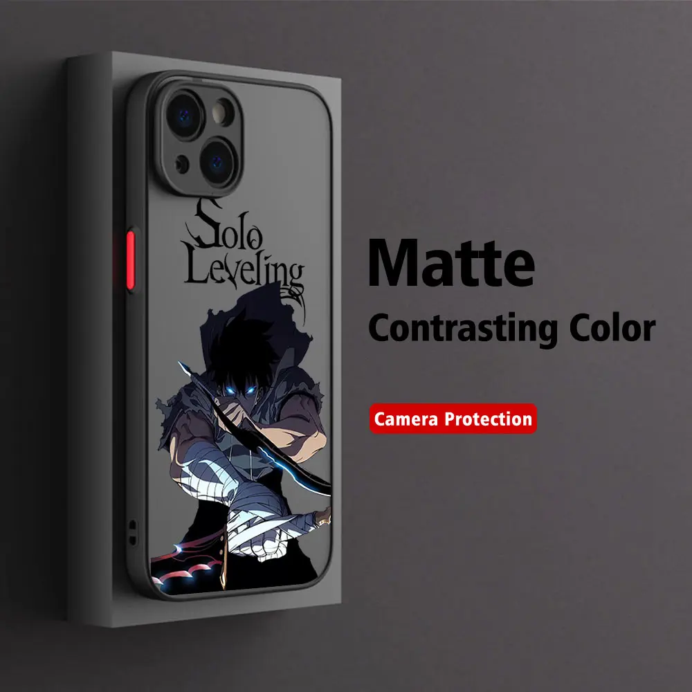 thumbnail image 1 of Funda de teléfono con nivelación s-solo de Anime, carcasa trasera transparente mate para iPhone 16, 15, 14, 13, 12, 11 Pro Max, X, XR, XSMax, 7, 8 Plus, 1 of 5