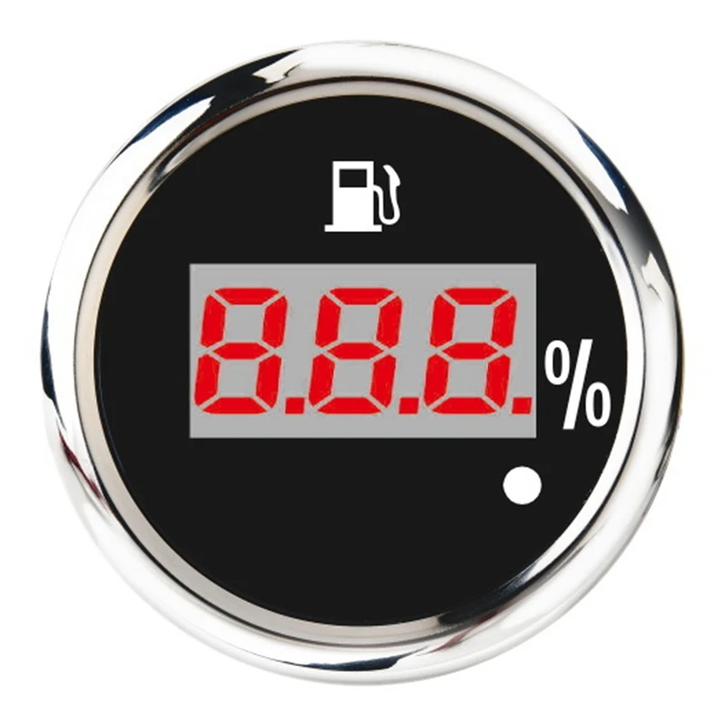 

52Mm Digital Fuel Level Gauge 0-190Ohm 240-33Ohm Universal Oil Tank Level Indicator Red Backlight With Alarm