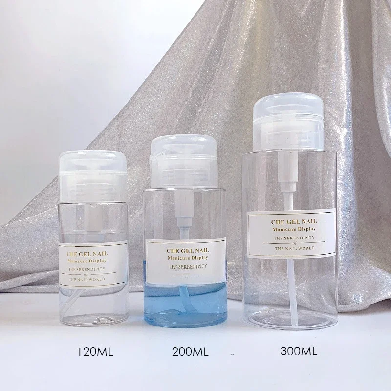 3 Sizes (120/200/300ML) Refillable Portable Press Dispenser Bottle | Leak-Proof Plastic Container for Nail Polish Remover