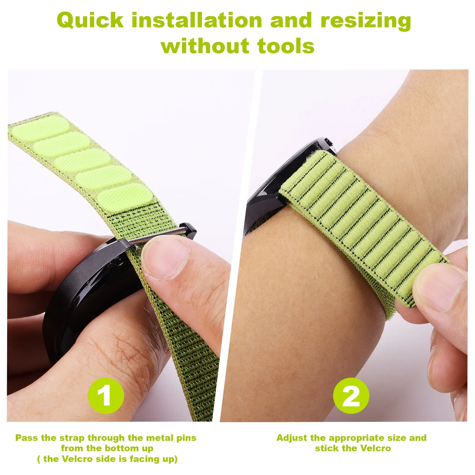 Premium Hook and Loop Nylon Strap Watchband, 22mm - Versatile and Durable Design