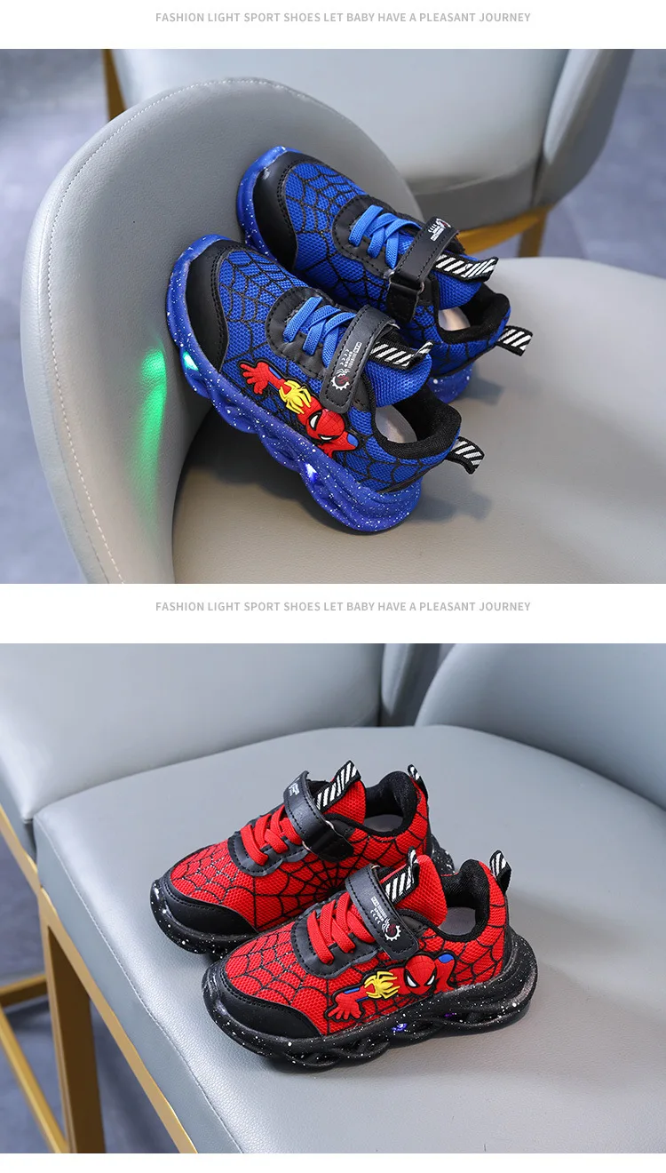 Spiderman Kinderschuhe Neue Sneakers für Jungen mit Lichtern Neue Kinderschuhe