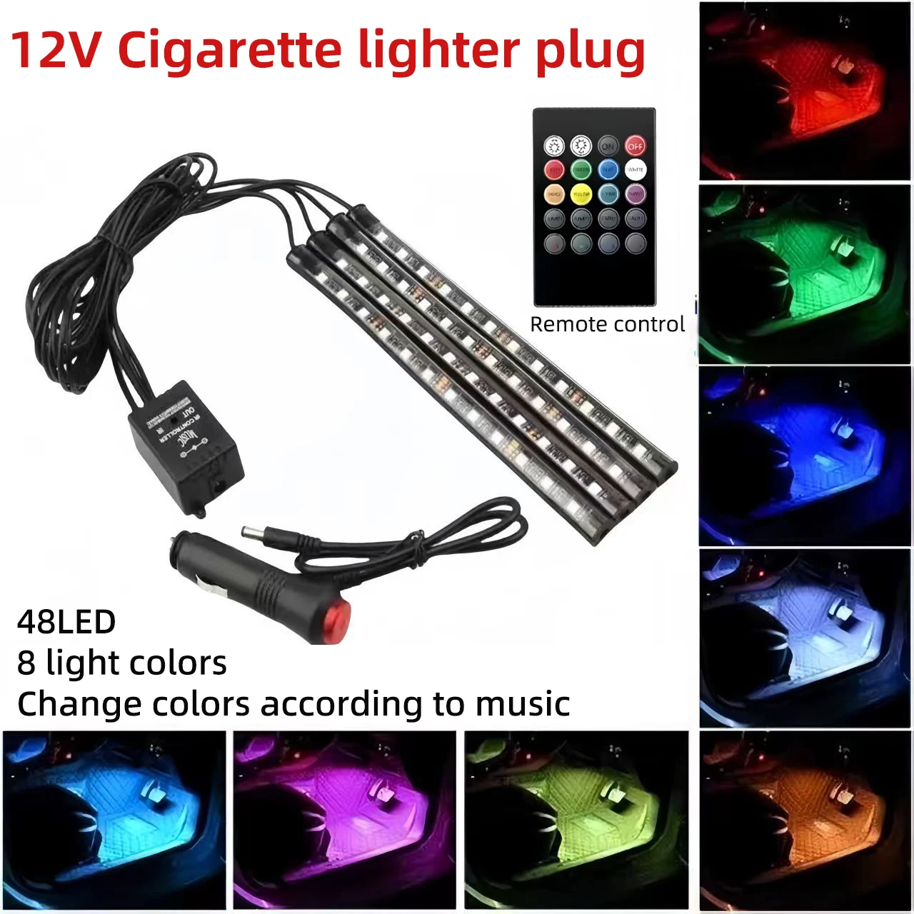 Color-Changing LED Car Interior Ambient Light Kit with Remote and App Control