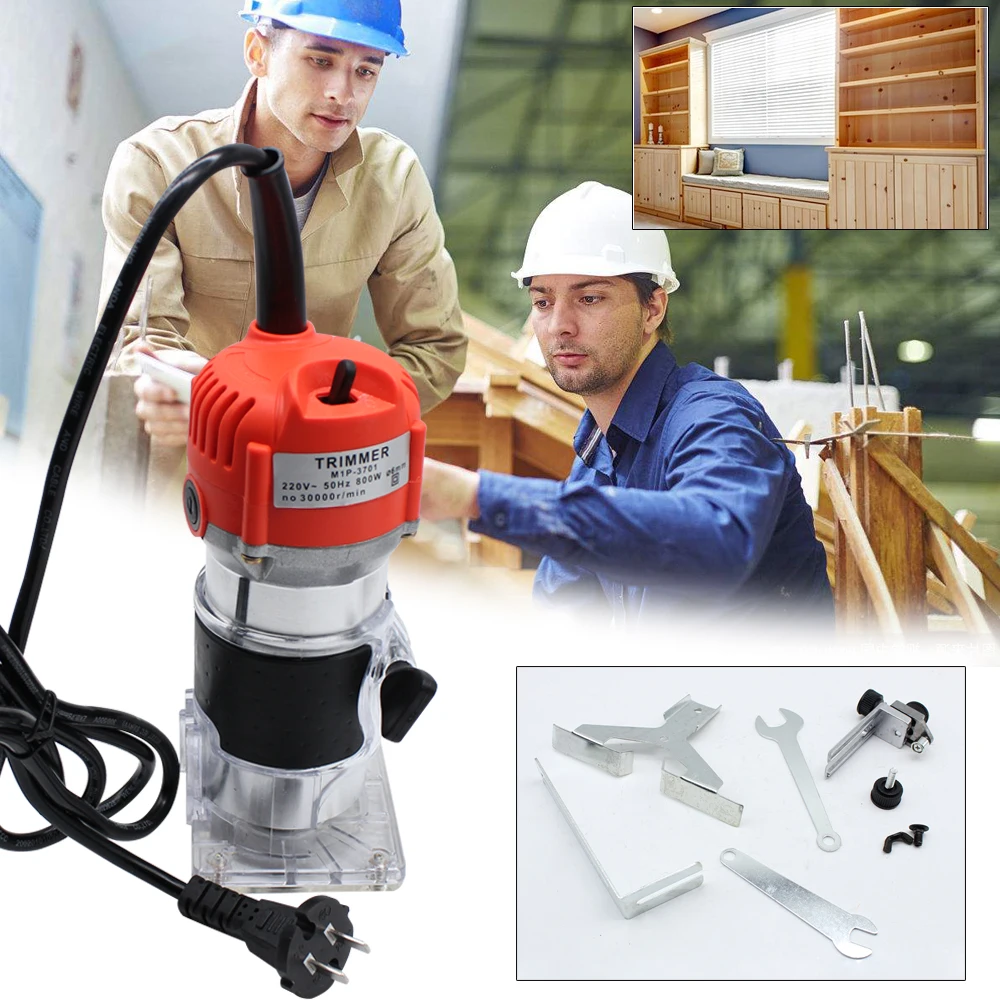 Woodworking Tools Wood Router Electric Wood Laminator Router 800w 1/4'' Mini Handheld Wood Trimmer for Trimming Grooving and Drilling 110v/220v 30000RPM