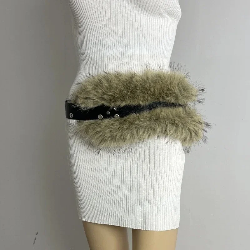 Faux fur brown fur black pointed air hole belt