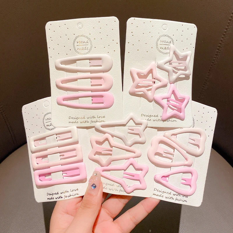 3/6 Teile/satz Neue Mädchen Mode Kaffee Farbe Geometrische Sterne Ornament Rosa Haar Clips Erwachsene Süße Haarnadeln Weibliche Haar Zubehör