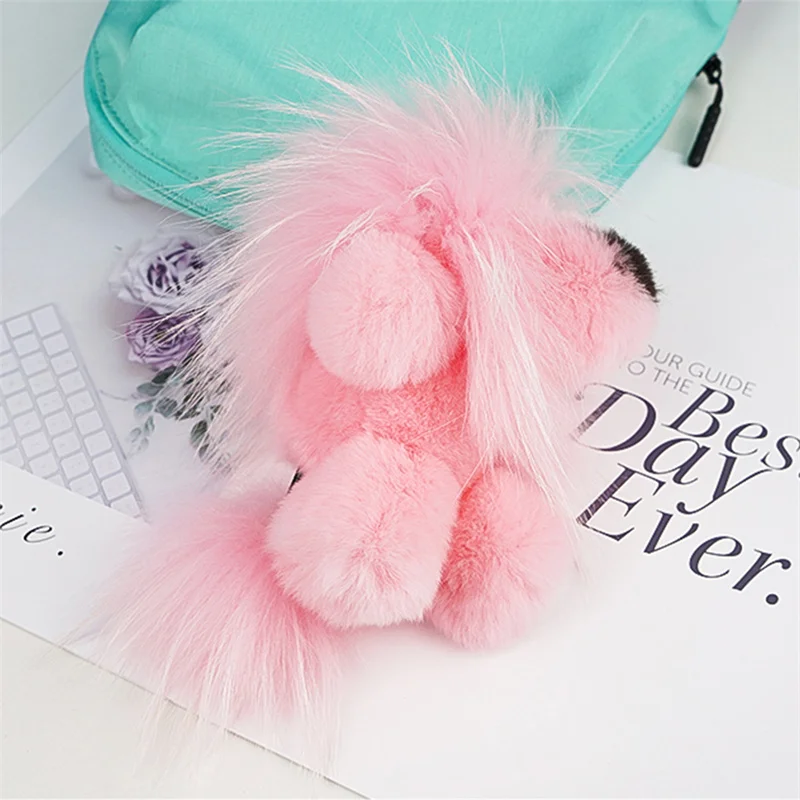 Multi Color Fluffy Real Rabbit Fur Fluffy Keychain Trinkets Women's Toys Fluffy Little Lion Dolls Car Keychain Cute Gift