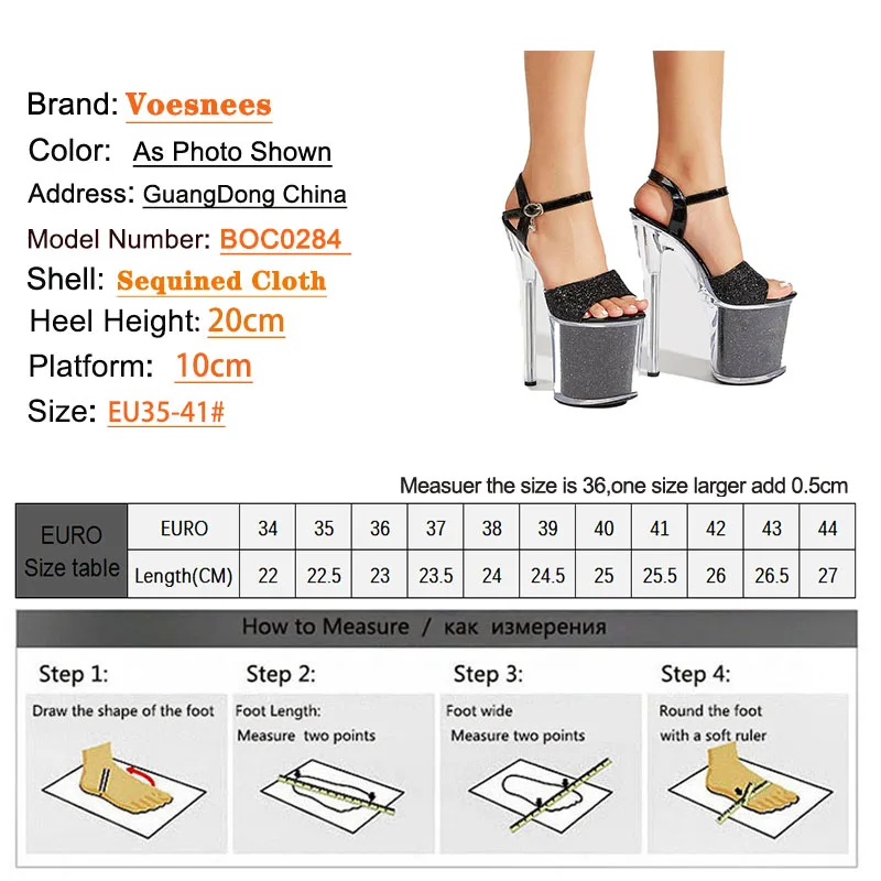 Transparent Gold Pole Dance Shoes Women 20CM  Stilettos Summer 10CM Platform Crystal High Heels Ankle Buckle Sequined Sandals