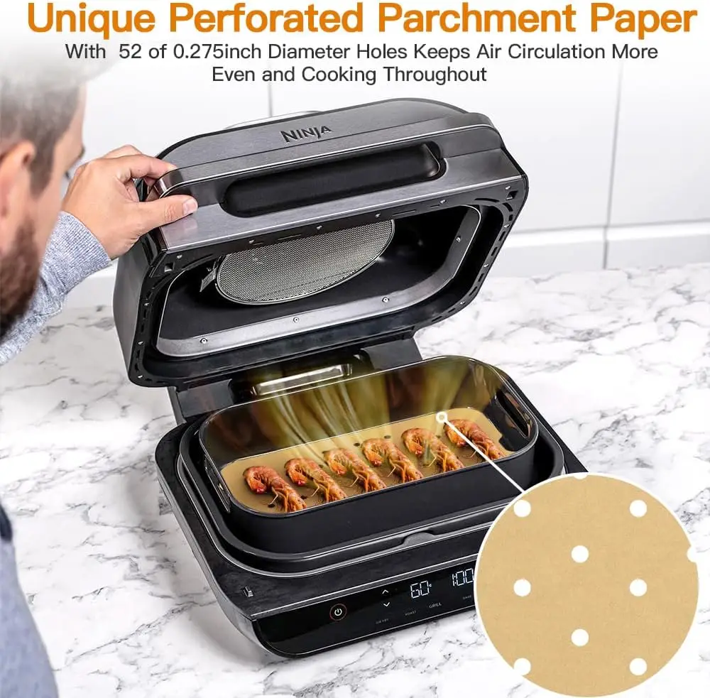 Luftfritteusen-Pergamentpapier für FG551 Ninja Foodi Smart XL 6-in-1-Innengrill, antihaftbeschichtet, perforiert, Airfryer-Liner, Backwerkzeuge – Detail 3