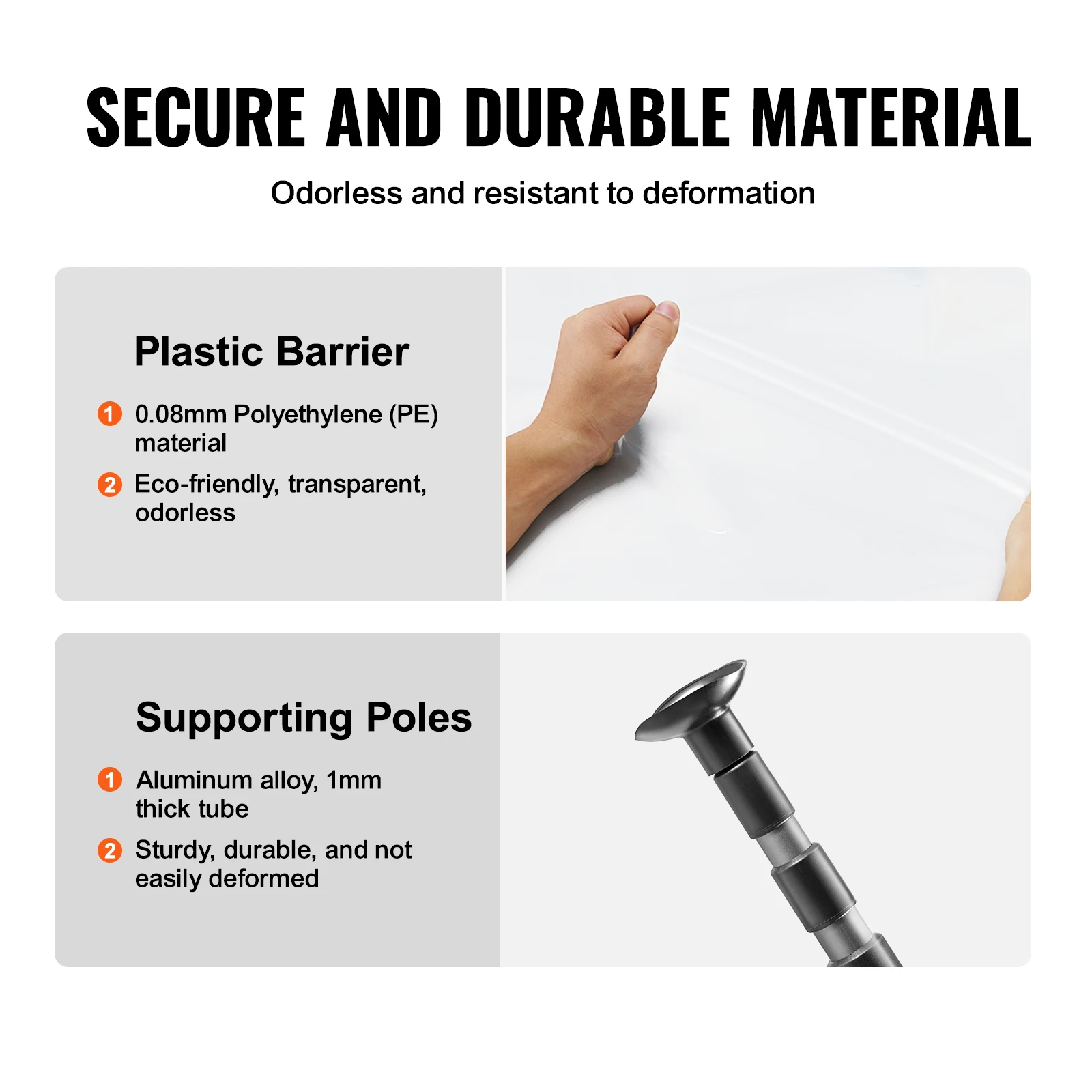 VEVOR Dust Barrier Poles Dust Barrier System w/ 4 Telescoping Poles Plastic Film Carry Bag for Interior Decoration Paint Project
