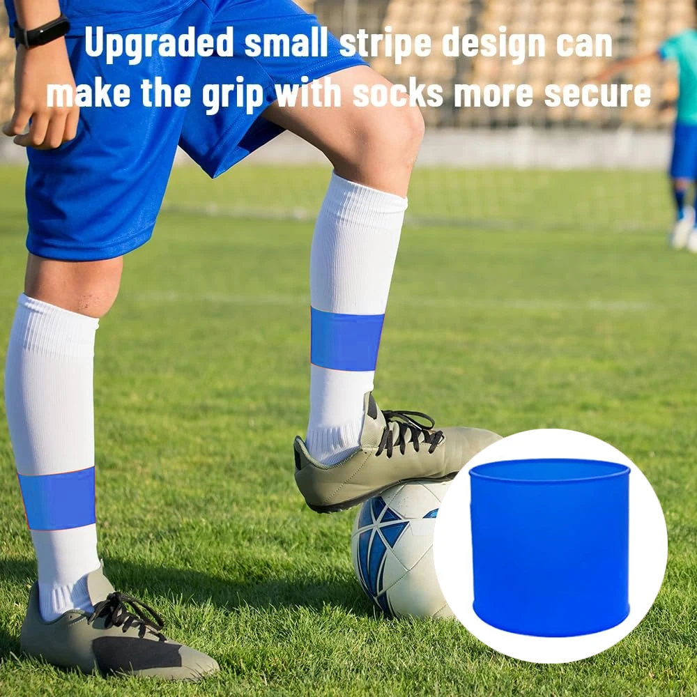 GOMOREON 1Pair Football Shin Guard Straps Silicone Soccer Leg Bands for Adults Kids Non-Slip Elastic for Gym Athletics