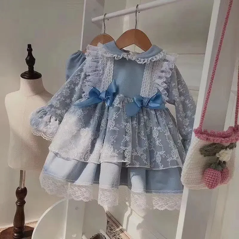 

Baby Girl Princess Ruffle Dress Long Sleeve Infant Toddler Teen Child Spanish Vestido Party Baptism Frocks Baby Clothes 1-14Y