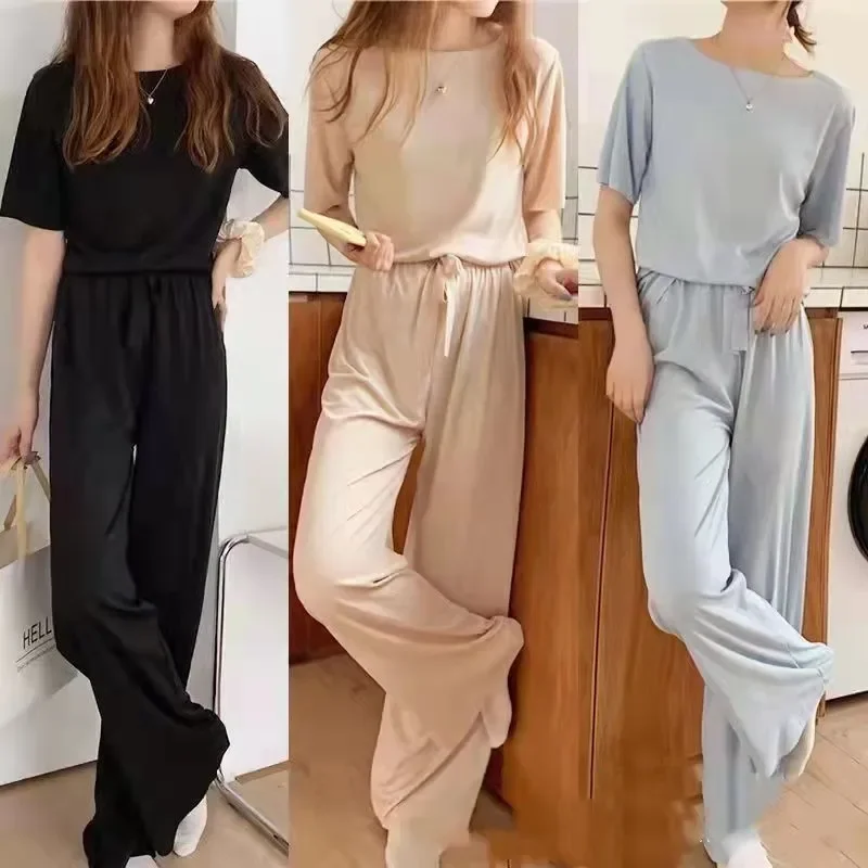 

Women'S Pajamas Set 2 Piece Summer Soft Nightwears For Ladies Casual Breathable Short-Sleeved Ice Queen Suits Dressing Gown New