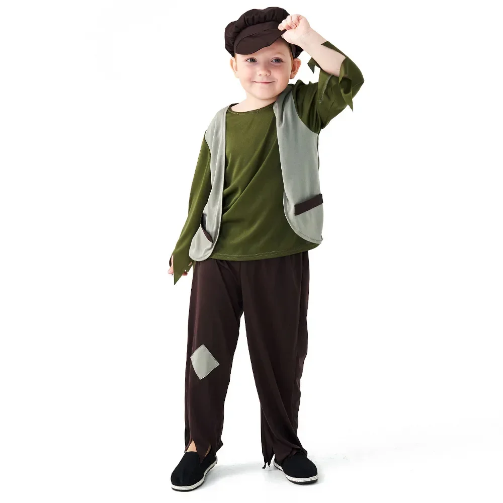 Postman Newsboy Cosplay Costumes Outfit Victorian Poor Boys Costume Children's Day Stage The Poor Beggar Costume kids cosplay costume
