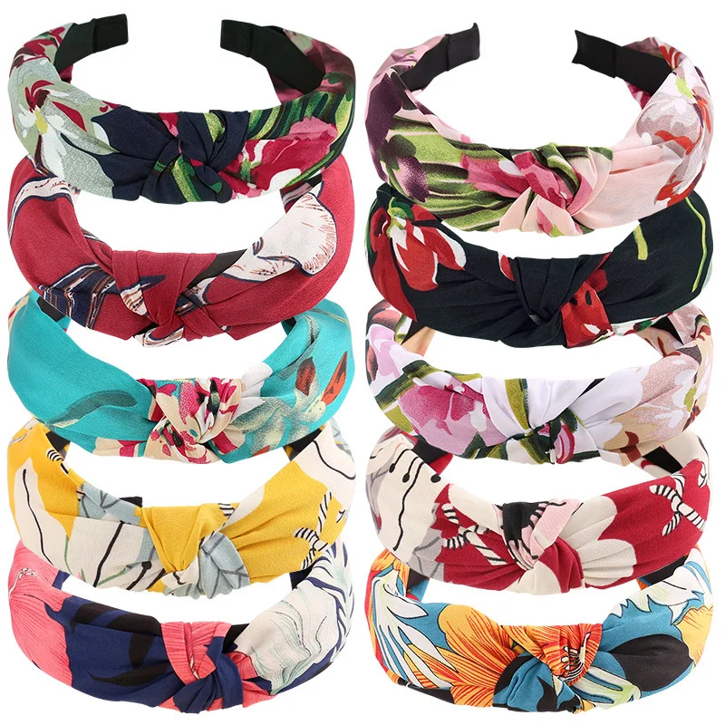 

Girls Korean Women's Printed Fabric Knot Headbands Knotted Hairband for Women Hair Accessories Girl Hair Bands Stripe Head Wrap