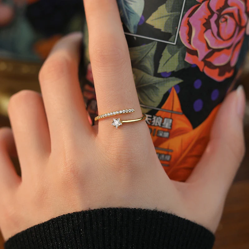 925 Sterling Silver Zircon Star Adjustable Ring For Women