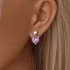 925 Sterling Silver Romantic Pink Bow Earrings Sparkling Heart-Shaped Zircon Ear Studs for Women Wedding Engagement Jewelry 4