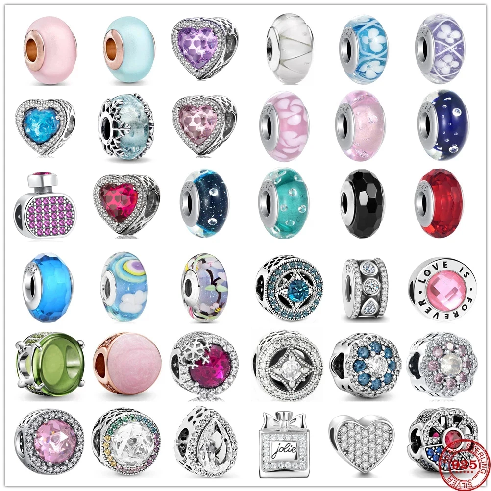 925 Sterling silver Colorful Murano Glass Zirconia DIY fine beads Fit Original Pandora Charms Silver 925 Bracelet Jewelry charm jewelry sterling silver jewelry beads charms sterling silver beads bead jewelry making silver charm bead charm bead beads jewelry glass beads loose beads sterling silver beads charm silver bead bracelet silver charm bracelet loose gemstone jewelry