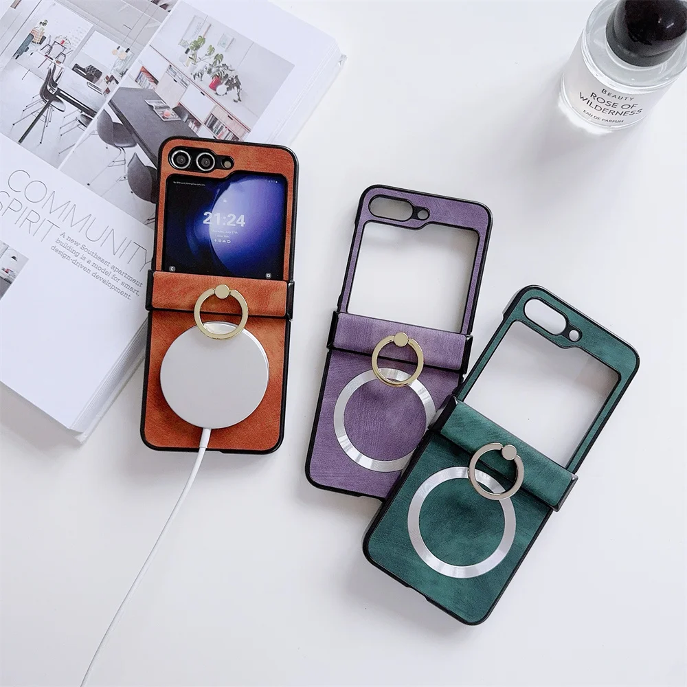Magnetic Ring Stand Phone Case with Wireless Charging Hinge Cover