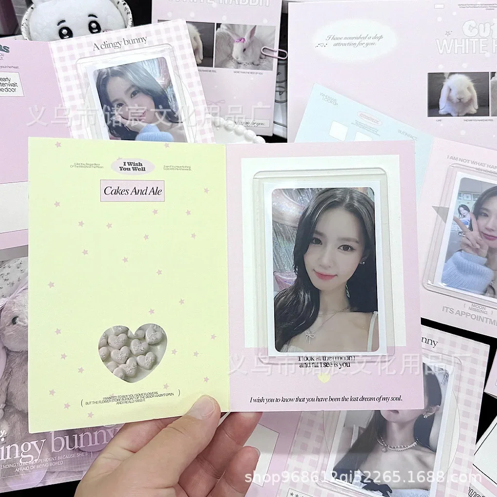 Korean Ins Cute Cake Bunny Folding Back Card Kpop 3-inch Photocard Holder Writable Sell Card DIY Decor Packing Fixed Board 10Pcs
