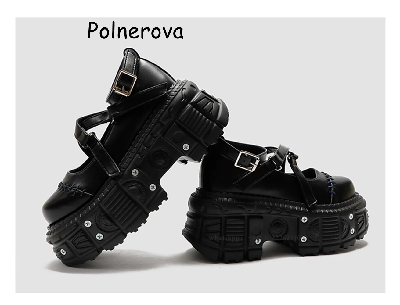 Rivet Thick Sole Pumps Cross Tied Front Strap Women's Shoes Punk Square Toe Millennium Spice Girls Vintage Mary Jane Shoes