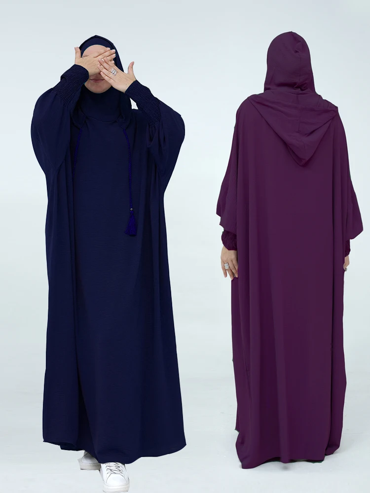 

Dubai Linen Khimar Batwing Hoodie Abaya Islam Prayer Clothes African Dresses For Women Modest Muslim Kaftan Dress Robe Musulmane