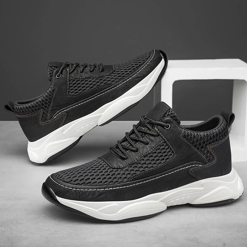 Breathable Sneakers Man Elevator Shoes Height Increase Insole 8cm Black Taller Shoes Men Leisure Fashion Sports Plus Size 37-44 3