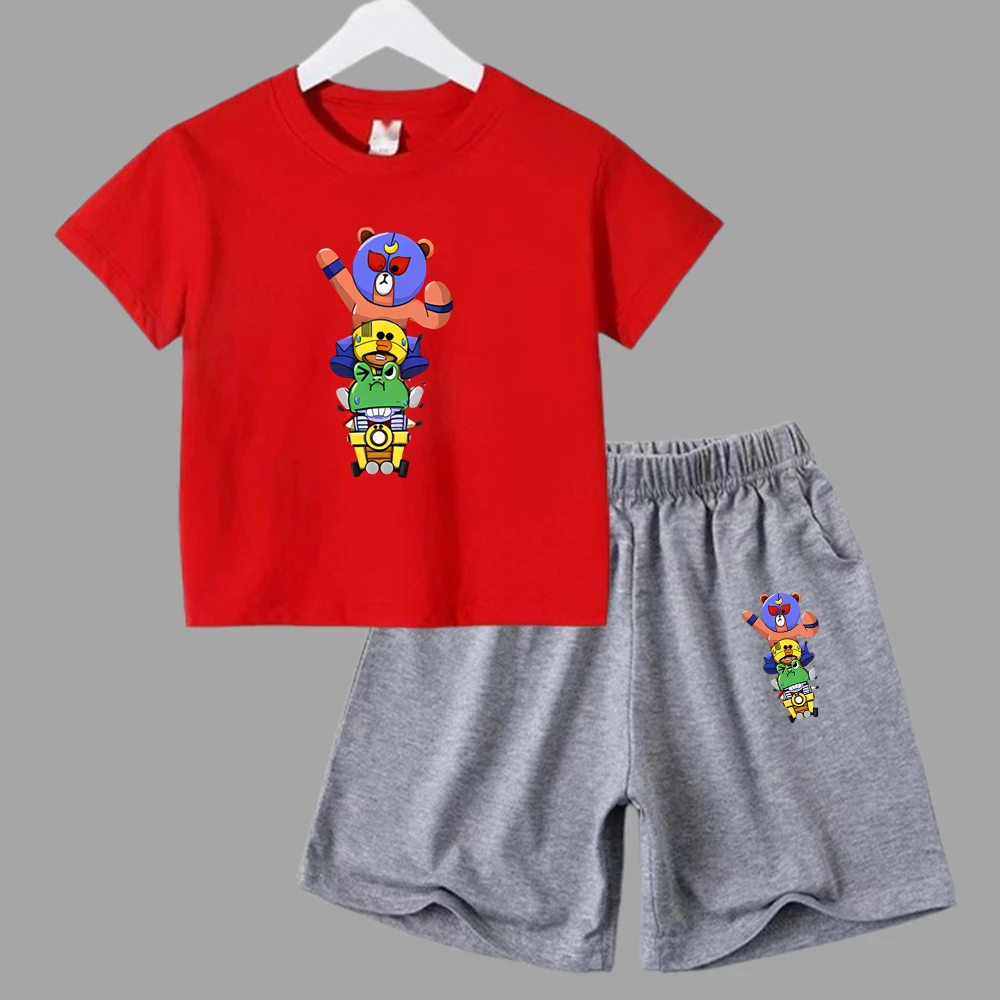 thumbnail image 1 of Conjunto de 2 piezas de camiseta y pantalones cortos de manga corta para niños y adolescentes de verano 2024, divertido juego de lucha, Anime, Cosplay, ropa de algodón para niños y bebés, 1 of 5