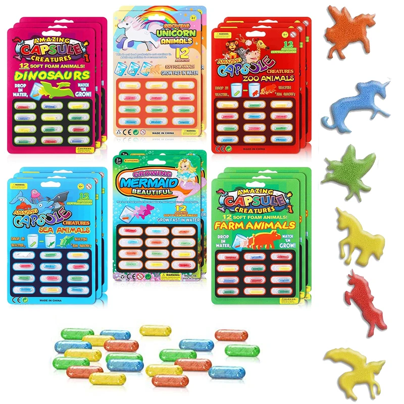 12 pz/set di nuovi giocattoli esotici Magic Soft Baby giocattoli cognitivi bambini Cartoon Dinosaur Toys capsule di crescita crescono in giocattoli d'acqua