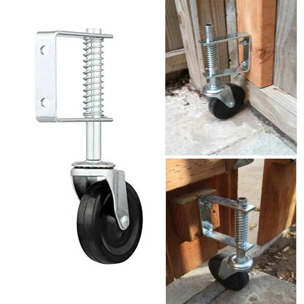 4 Inch Heavy Duty Rubber Mute Spring Loaded Gate Door Wheel Caster Spring Wheel Home Gate Door Roller Slider (Silver) 5