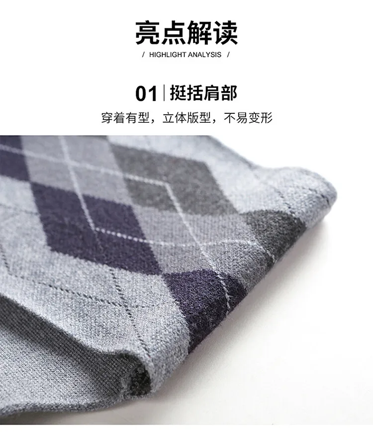 Description Picture 6 of itemMen Wool Sweater Coats Vest Multicolor Plaid 2024 Autumn Winter New Knitted Man Single Breasted Sleeveless Sweater Cardigan