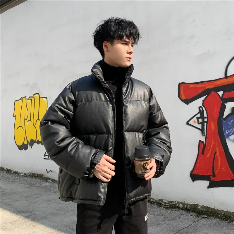 

Cotton coat men's short 2022 new winter thickened Korean version of the tide brand cotton jacket pu leather down cotton coat