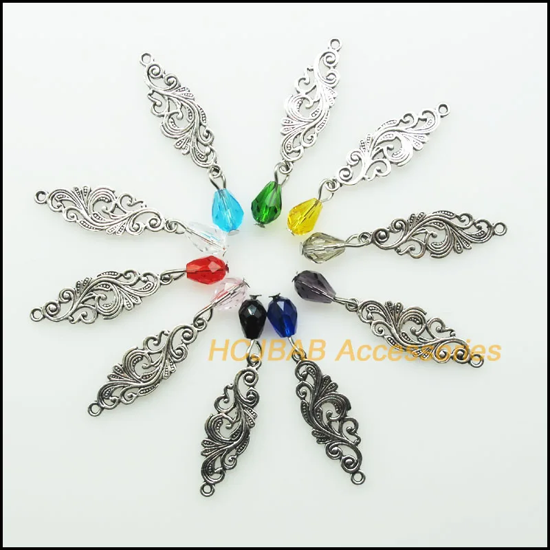 

Fashion 20Pcs Mixed Teardrop Crystal Antique Silver Color Cauliflower Clouds Charms Pendants 10x30mm