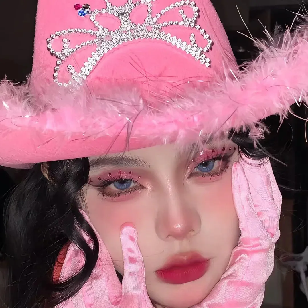 Women's West Cowgirl Hat Girls Tiara Feather Felt Western Sequin Cowboy Cap Costume Party Dress Jazz Caps Cosplay Props cowgirl hats