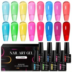 MEET ACROSS 8-Piece Jelly Glass Gel Nail Polish Set - Crystal Nude Pink UV Gel Kit (ZH26101)