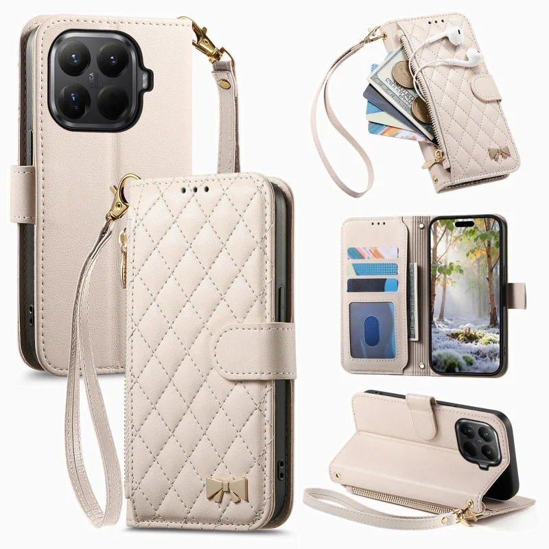 Zipper Leather Wallet Phone Case with Wrist Strap and Card Holder