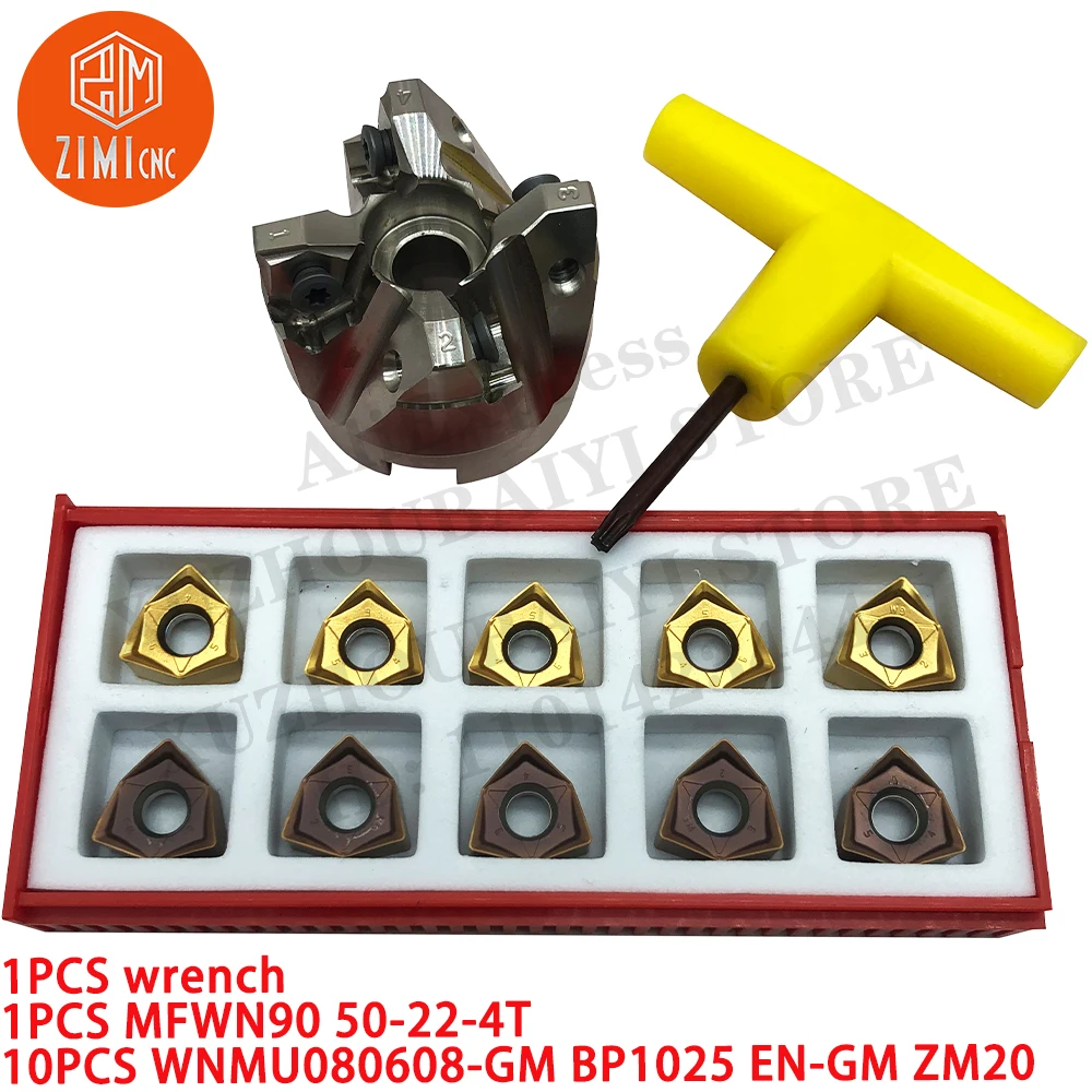 

1 шт. MFWN90 50-22-4T Диск фрезерный Инструмент + 10 шт. WNMU080608-GM BP1025 EN-GM ZM20 ЧПУ Твердосплавные фрезерные пластины + 1 шт. гаечный ключ