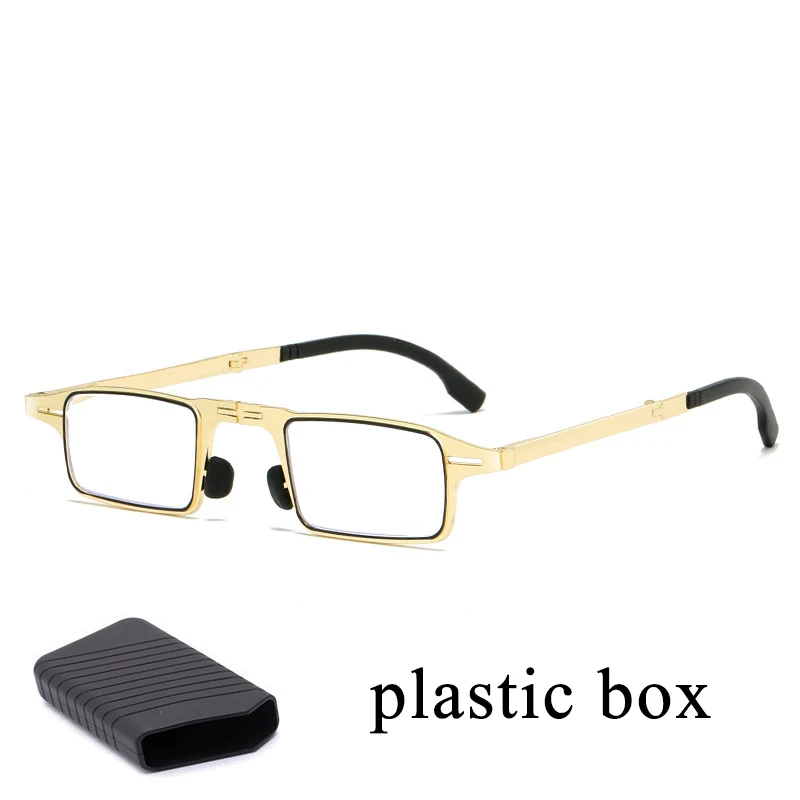 thumbnail image 1 of Gafas de lectura plegables para hombres y mujeres, montura totalmente metálica, antiluz azul, con estuche y paño gratuitos., 1 of 5