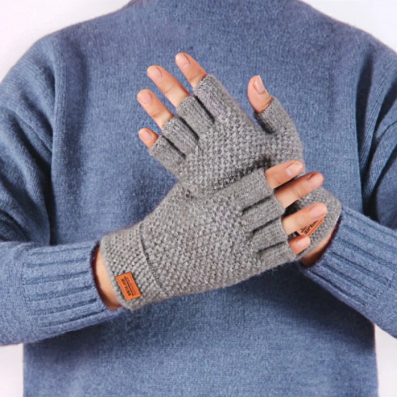 

Wool Knitted Fingerless Gloves Winter Thicken Warm Touch Screen Gloves Outdoor Stretch Elastic Warm Half Finger Cycling Gloves