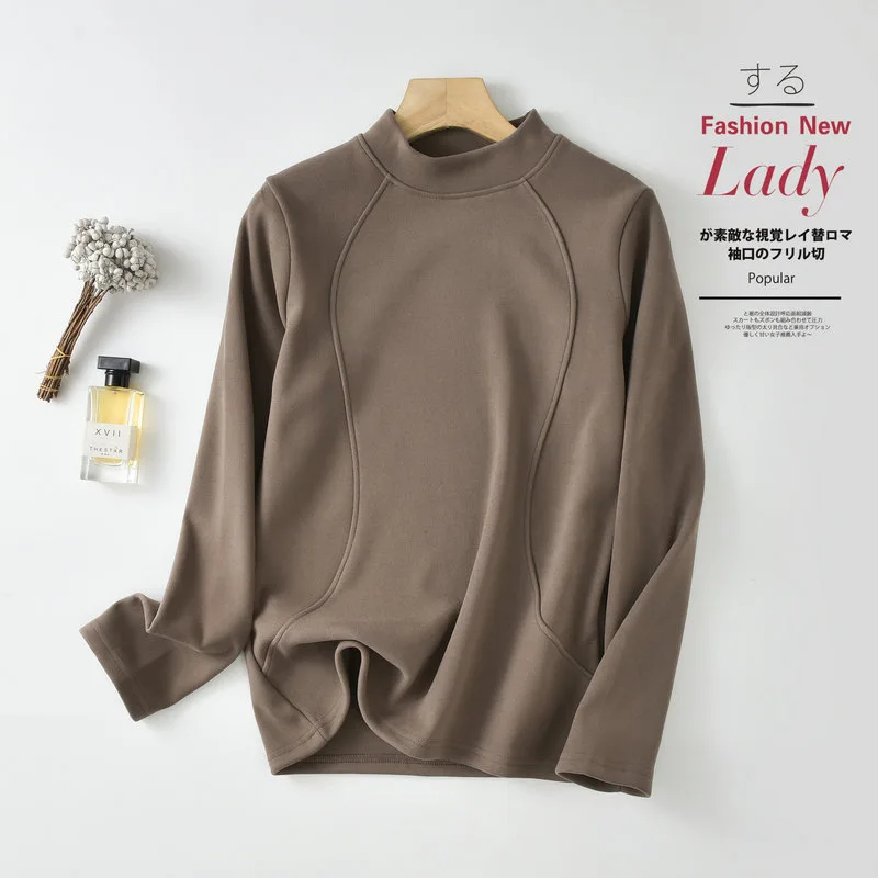CGC Autumn Winter Thicken Warm Sweatshirts Women Simple Solid Stand Collar Hoodies Casual Long Sleeve Plus Velvet Pullovers