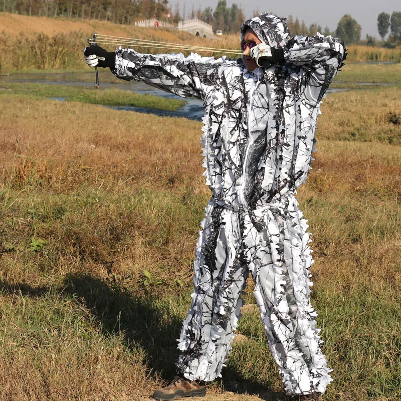 

Sniper CS White Bionic Camouflage Suit Men 3D Maple Leaf Ghillie Suits Winter Snow Hunting Clothes Invisible Camo Full Set