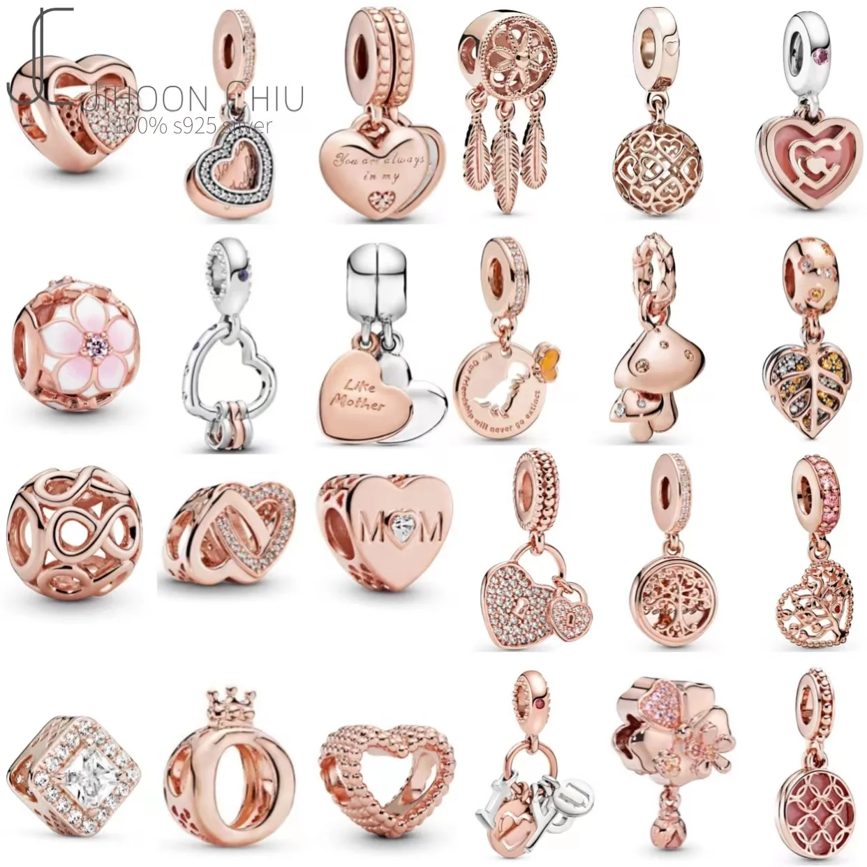 

100% Sterling 925 Silver Mix Style Rose Gold Crown Flower Robot Heart DIY Charm Bead fit Pando Bracelet Jewelry