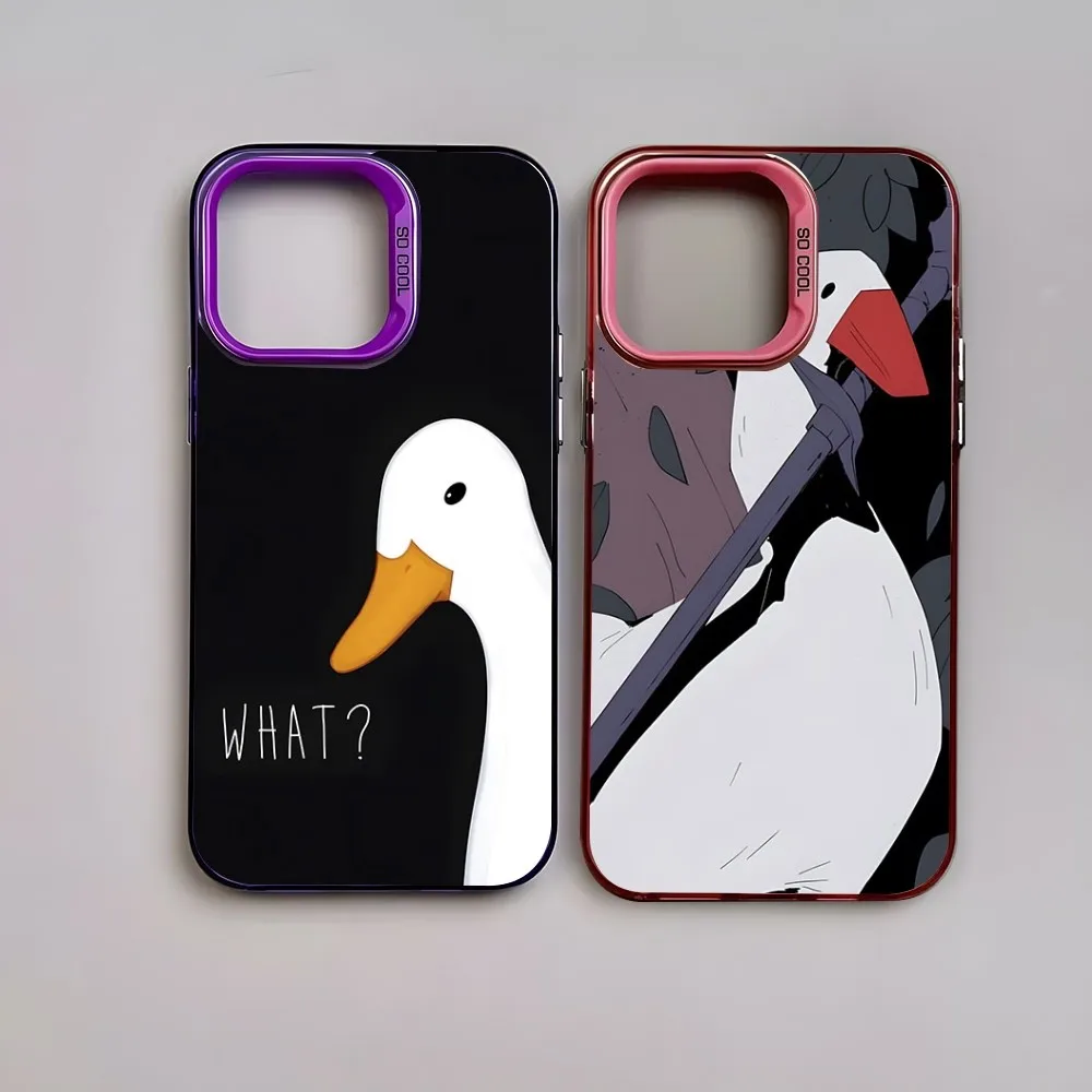 Cartoon Cute Goose Game Phone Case Trendy Brand Color Silver Trendy Phone Case Per Iphone 15 14 13 12 Pro Max 11 2023 Fashion