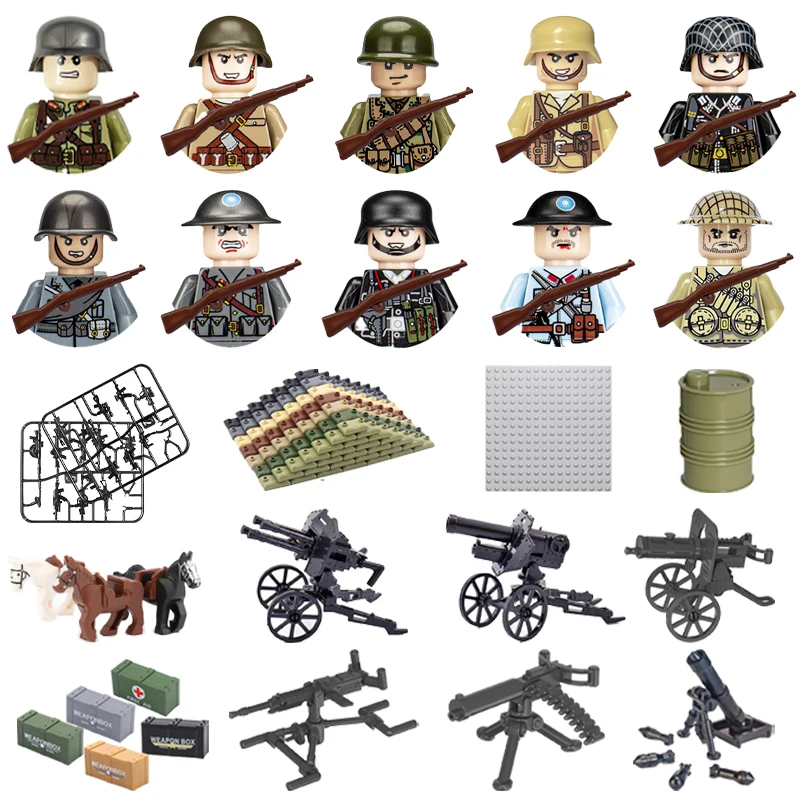 40 Pcs/Lot WW2 military characters WWII soldiers army building blocks assembling bricks national army weapons toys for children 4