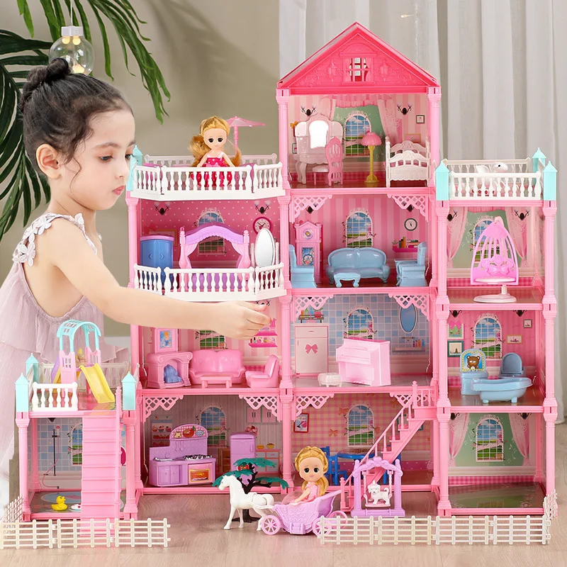 2022 New Big Size Girls Princess Villa Toy Handmade Doll House Castle