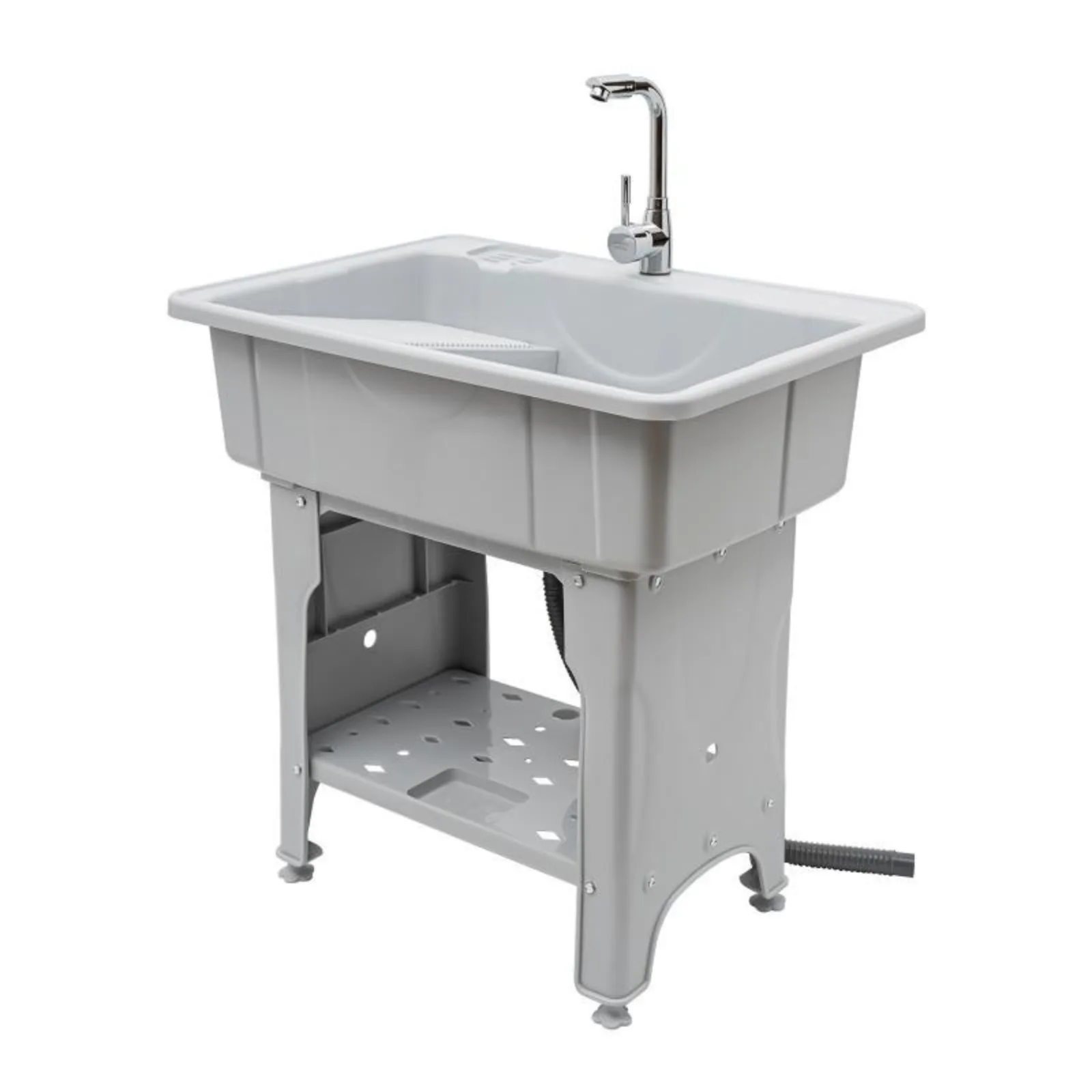 Utility Sink with Storage Shelf Slop Sink Single Bowl with Tap Washing Station Laundry 200kg Gray
