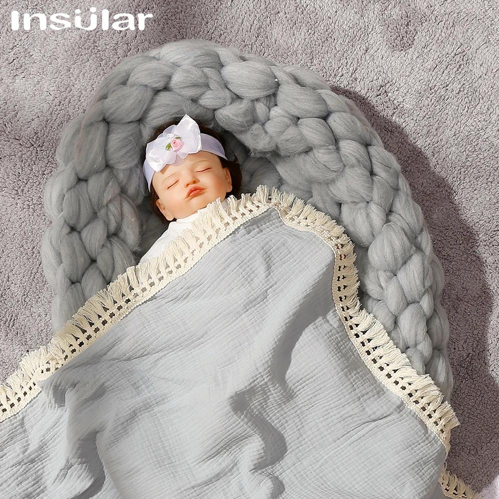 Insular Infant Tassel Gauze Blanket Children Gauze Wrapping Towel Newborn Bath Towel Baby Blanket Holding Quilt Baby Accessories 4