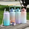 2000ml Large capacity plastic water bottle frosted gradient water bottle outdoor sports and fitness portable water kettles 2