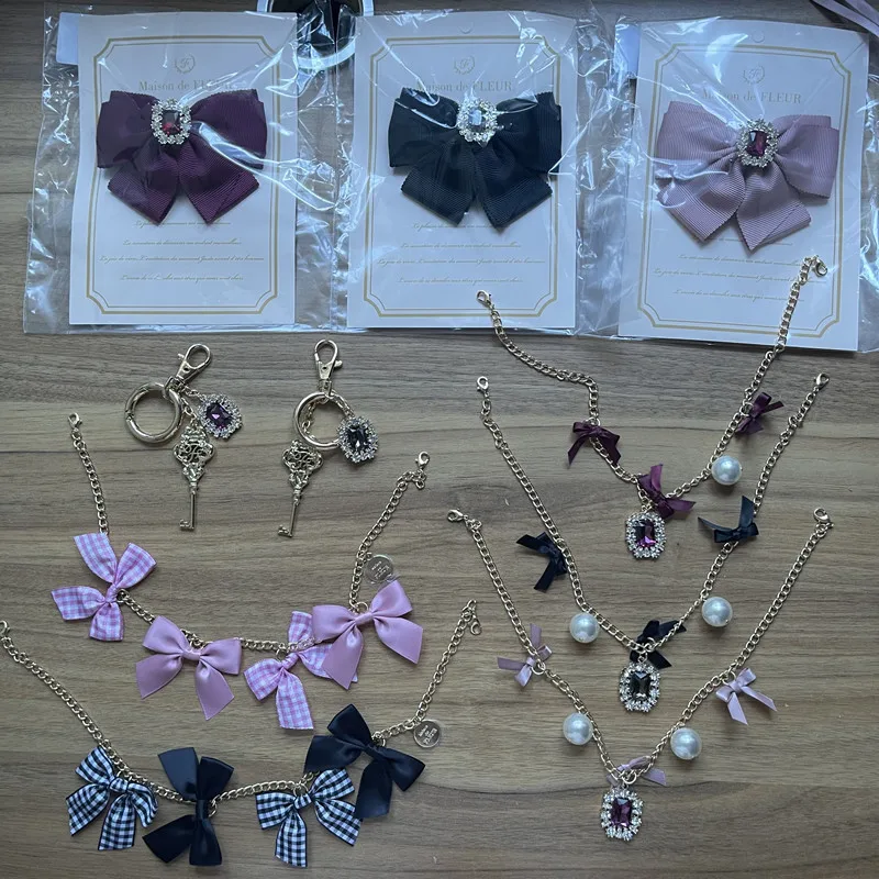 Sweet Cute Japanese Women's Barrettes Early Autumn Diamonds Bow Hairpin Ornament Fashion High-End All-Match Bag Lanyard Pendant