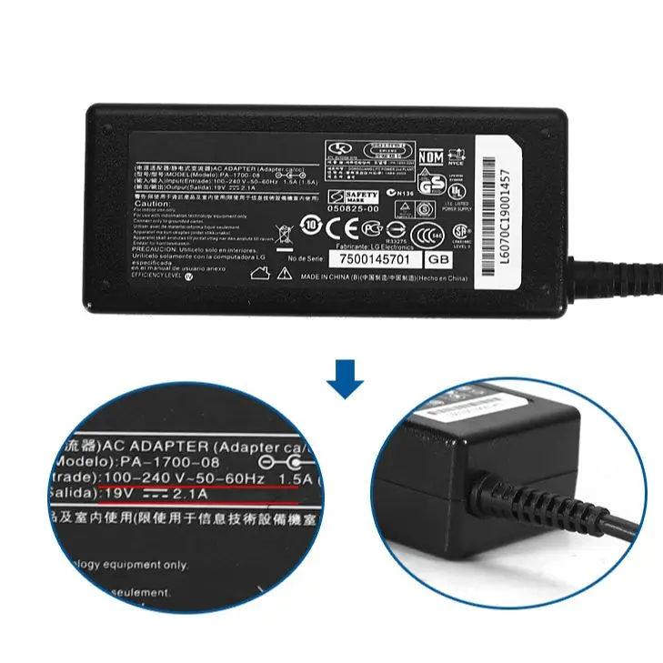 Cabo de Alimentação para lg Led e Monitor Lcd Carregador Adaptador 24 Polegadas Ap16b-a Lcap26b-e Ads45fsn19 19040 19v 2.1a 6.5x4.4 mm - Imagem 5